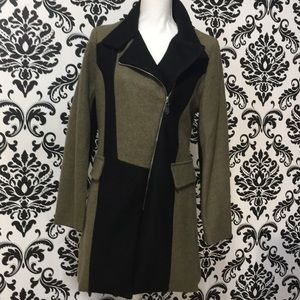 Asymmetrical Olive and Black Wool Coat
